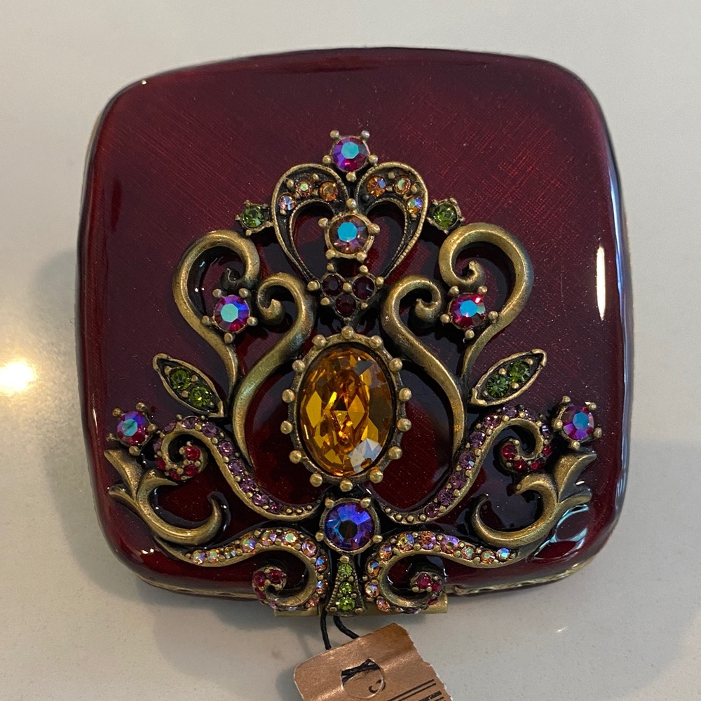 Jay Strongwater Burgundy Jeweled Trinket Compact - Picture 4 of 8